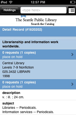 Seattle Public Library Mobile Catalog