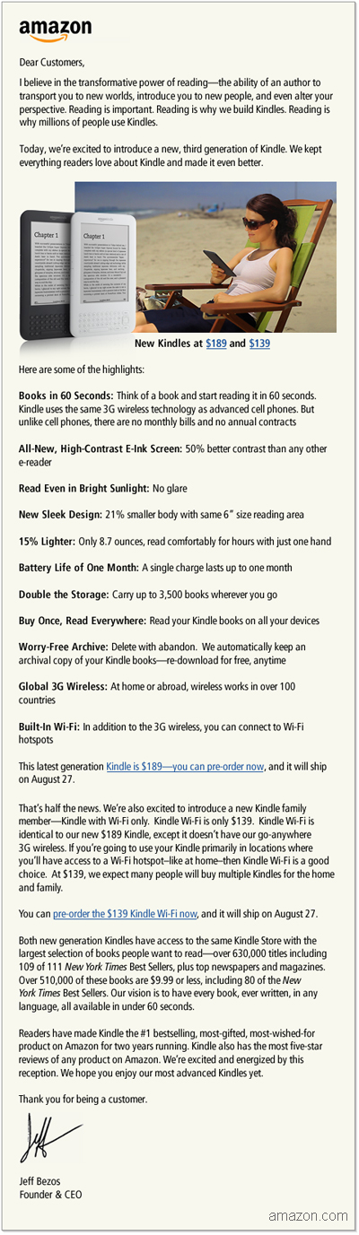 Carta Jeff Bezos Kindle 3