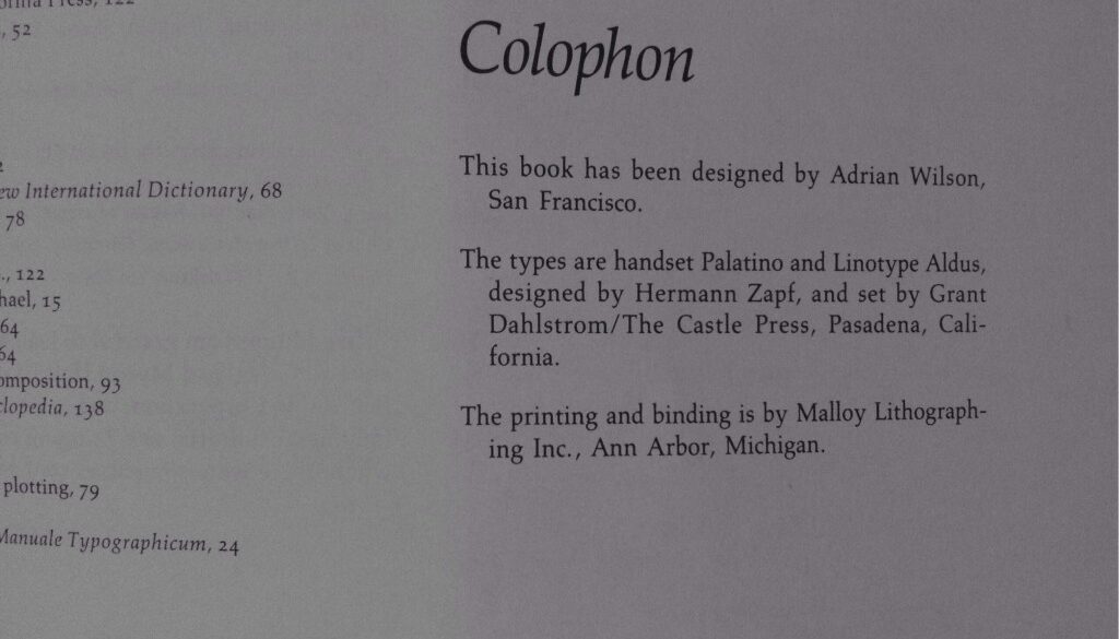 Colofon en un libro moderno