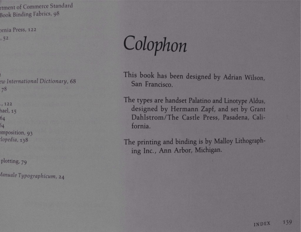 Colofón actual en "The design of books" de Wilson